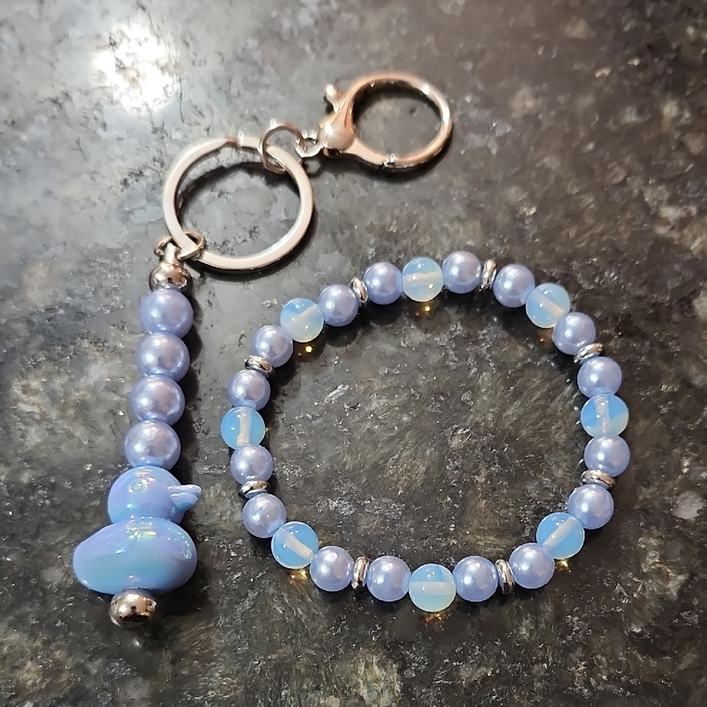 Handmade Blue Beaded Bracelet with Matching Duck Charm